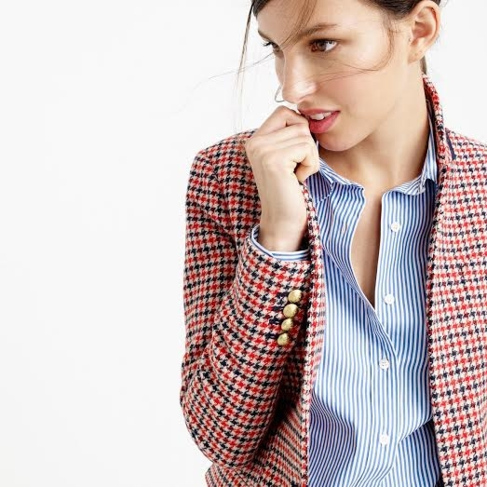 J. Crew Red and Black Houndstooth Blazer